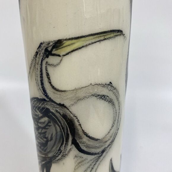 Nancy Salamon Clay Born Pottery Whimsical Art Pottery vase Hand Painted Crane - Picture 10 of 15